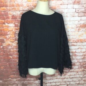 H&M Solid Black Lightweight Feather Sleeve Blouse